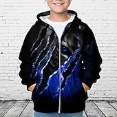 billiga Pojkens 3D-djur-Pojkar 3D Tiger Huvtröja Kappa Ytterkläder Långärmad 3D-tryck Höst Vinter Mode Streetwear Häftig Polyester Barn 3-12 år Utomhus Ledigt Dagligen Normal