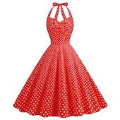 abordables Robes-Robe rouge des années 50 pour femmes, costumes vintage des années 1950, tenues d&#039;halloween, noël, cosplay, robe de bal