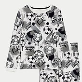 billiga Pojkens 3D Sporter &amp; Spel-Pojkar 3D Fotboll Pyjamas set Långärmad 3D-tryck Höst Vinter Aktiv Häftig Dagligen Polyester Barn 3-12 år Rund hals Hem Casual Inomhus Normal