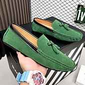 cheap Men&#039;s Slip-ons &amp; Loafers-Men&#039;s Orange and Blue Suede Driving Loafers with Tassel Detail and Non-Slip Rubber Sole - Stylish and Comfortable for Casual and Driving Wear