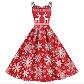 billige Julefestkjole-julenissen Mrs.Claus Fancy julekjole Dame Jul Maskerade julaften 1950-tallet Voksne Fest Jul Kjole