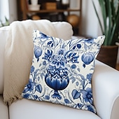 abordables style floral &amp; végétal-Taie d&#039;oreiller double face à fleurs sarcelle, taie d&#039;oreiller carrée décorative douce, pour chambre à coucher, salon, canapé, chaise, 1 pièce