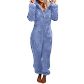 ieftine Îmbrăcăminte de dormit-pijama de pluș pentru femei, fleece, ureche de urs, hanorac roșu, pe lungime, căldură de iarnă, îmbrăcăminte confortabilă, îmbrăcăminte de dormit cu fermoar, ținute casual acasă, acasă