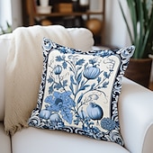 abordables style floral &amp; végétal-Taie d&#039;oreiller double face à fleurs sarcelle, taie d&#039;oreiller carrée décorative douce, pour chambre à coucher, salon, canapé, chaise, 1 pièce