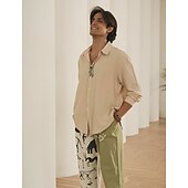 cheap Luxury Linen Shirts-10% Linen Button-Down Men&#039;s Shirt Linen Shirt White Pink Navy Blue Long Sleeve Solid Color Collar Spring &amp; Summer Casual Daily Clothing Apparel