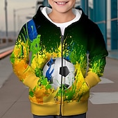 billiga Pojkens 3D Sporter &amp; Spel-Pojkar 3D Fotboll brand Huvtröja Kappa Ytterkläder Långärmad 3D-tryck Höst Vinter Mode Streetwear Häftig Polyester Barn 3-12 år Utomhus Ledigt Dagligen Normal