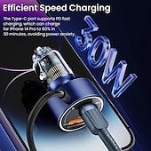 お買い得  車用充電器-60 ワットデュアルポートベルトタイプ c ライン透明車の充電器には 1 メートルのタイプ c データワイヤー pd3.0 qc3.0 急速充電 iphone サムスン ファーウェイ xiaomi 携帯電話車に必要な充電器が付属しています