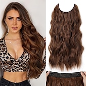 cheap Clip in Extensions-Hair Extensions 20 Inch Long Wavy Blonde Hair Extensions with Invisible Wire Adjustable Size 4 Secure Clips in Hair Extensions for Women