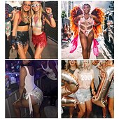 cheap Great Gatsby-Women Sequin Hip Skirt Fringe Tassel Wrap Scarf Party Rave Festival Outfit Halloween Belly Dance Costume Party Club