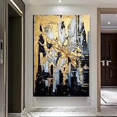 preiswerte Abstrakte Gemälde-Großes handgemaltes goldenes Ölgemälde, Folienölgemälde, handgefertigt, Original-Ölgemälde, abstrakt, modern, auf Leinwand, goldenes Blatt, Wand, handgefertigtes Kunstdekor, gerollte Leinwand, kein