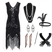 olcso Öltözetek-Retró Ordító 20-as évek 1920-as évek Flapper ruha Szerepjáték Jelmezek Felszerelések A nagy Gatsby Esküvői Vendég Flitter Rojt Női Karácsony Mindszentek napja Farsang Halloween Buli / Este Esküvői
