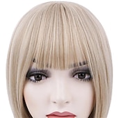 voordelige Synthetische trendy pruiken-vrouwen korte lichtblonde kleur pruik, machinaal gemaakte pruik