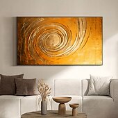お買い得  抽象画-手作り油絵キャンバス壁アートの装飾オリジナルスキーゴールドテクスチャ家の装飾用ストレッチフレーム付き/内枠絵画なし
