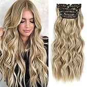 voordelige Clip-in-extensies-Synthetische uitbreidingen Klemmen Synthetisch haar Lang Haarextensies Clip-in 4 stuks Zacht Hittebestendig Pluizig Dames
