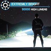 Χαμηλού Κόστους Φακοί-1 τεμ led tactical φακός 90000 high lumen, μαγνητικός επαναφορτιζόμενος φακός με φως εργασίας cob, xhp70.2 σούπερ φωτεινό led, με δυνατότητα zoom, αδιάβροχο, 4 modes φώτα led για κατασκήνωση, έκτακτη