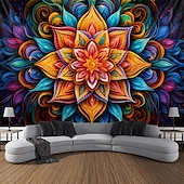 abordables Tapices de luz negra-Tapiz de meditación bohemia con luz negra, reactivo a los rayos UV, que brilla en la oscuridad, tapiz colgante psicodélico, arte mural para pared para sala de estar y dormitorio