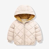 levne Chlapecká péřová bunda a parka-Děti Unisex Mikina s kapucí Svrchní oděvy Dětská bunda Puffer Jacket Pevná barva Dlouhý rukáv Zip Kabát Venkovní Bavlna Rozkošný Denní Bavlněný kabát ve tvaru diamantu-béžový Fleece bavlněný kabát ve