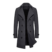 billiga Trenchcoat för män-Herr Vinterkappa Peacoat Trenchcoat Utomhus Dagliga kläder Höst vinter 95% polyester 5% bomull Ytterkläder Kläder Mode Streetwear Slät Kavajslag Dubbelknäppt