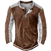 economico Maglietta casual Henley-Per uomo Maglietta Waffle Maglietta con bottoni Maglietta Maglia Henley a nido d&#039;ape Manica Lunga Henley Primavera &amp; Autunno Blocco di colori Vintage Designer Essenziale Patchwork Vacanza Streetwear