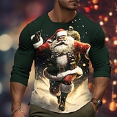 levne Santa Claus tričko-Vánoce Pánské Grafika Ježíšek Tričko Dlouhý rukáv tričko 3D tisk Tričkový Košile Módní Designové Na běžné nošení Outdoorové sporty Dovolená Jdeme ven Černá Žlutá Bordó Jaro &amp; podzim Oblečení S M L XL
