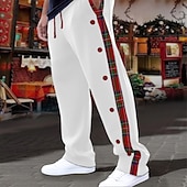 abordables Pantalones de deporte-Pantalones deportivos navideños para hombre, con escena navideña, para correr, de pierna ancha, informales, con bolsillos, con cordón, cintura elástica, a cuadros, cómodos, transpirables, para uso