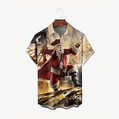 Christmas Men's Santa Claus Hawaiian Shirt Pirate Fashion Casual Outdoor clothing Daily Wear Streetwear Fall Turndown Short Sleeve khaki S M L Normal4