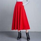 tanie Zwykłe spódnice-Damskie Spódnica Linia A Huśtawka Elegancja Moda Midi Wysoka talia Spódnice Solidne kolory Kieszeń Ulica Codzienny Wino Czarny Czerwony Zima Poliester