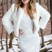 billige Pelssjal-Pelssjal Sjale Sjal til kvinner Bolero Enkel Elegant Langermet Terylene Bryllup Wrap Med Fjær / pels Til Bryllup Høst vinter