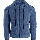baratos camisolas de lã-Homens Moletom Full Zip Hoodie Casaco com capuz Fuzzy Sherpa Preto Verde Tropa Azul Cinzento Com Capuz Tecido Bolsos Desportos e Ar livre Diário Feriado Roupa de rua Legal Casual Outono &amp; inverno