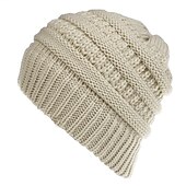 baratos Chapéus-feminino quente e elegante com este gorro de inverno com rabo de cavalo e coque alto térmico sem aba