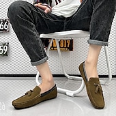 cheap Men&#039;s Slip-ons &amp; Loafers-Men&#039;s Orange and Blue Suede Driving Loafers with Tassel Detail and Non-Slip Rubber Sole - Stylish and Comfortable for Casual and Driving Wear