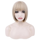 voordelige Synthetische trendy pruiken-vrouwen korte lichtblonde kleur pruik, machinaal gemaakte pruik