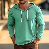 preiswerte Basic-T-Shirts-Herren T Shirt T-Shirt Langarmshirt Langarm Mit Kapuze Frühling &amp; Herbst Einfach Mode Designer Basic Urlaub Straße Ausgehen Hellblau Braun Grün Top T-Shirt für Herren