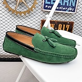cheap Men&#039;s Slip-ons &amp; Loafers-Men&#039;s Orange and Blue Suede Driving Loafers with Tassel Detail and Non-Slip Rubber Sole - Stylish and Comfortable for Casual and Driving Wear