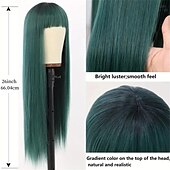olcso Szintetikus, trendi parókák-ombre zöld paróka 26 hüvelykes egyenes paróka frufruval szintetikus hőálló cosplay jelmez halloween paróka női karácsonyi parti paróka