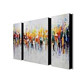 お買い得  抽象画-3パネル油絵キャンバスに100％手作りの手描きの壁アートカラフルな水平抽象モダンな家の装飾の装飾引き伸ばされたフレームとロールキャンバス