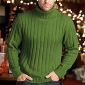abordables suéter de los hombres-suéteres navideños suéter de cuello alto para hombre jersey de punto acanalado liso mantener abrigado moderno contemporáneo navidad uso diario ropa otoño invierno negro blanco s m l