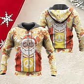 abordables Tenue de Père Noël-Sweat à capuche 3D Père Noël pour homme, veste entièrement zippée, noir, jaune, rouge, violet, imprimé graphique Père Noël, fermeture éclair moche, imprimé sport&amp;amp;extérieur quotidien