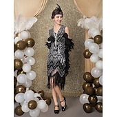 olcso Ruhák-Ordító 20-as évek 1920-as évek Térdig érő Flapper ruha Ruhák Koktélruha A nagy Gatsby Esküvői Vendég Flitter Kollázs Jelmez Női Esküvő Parti Esküvői vendég Felnőttek Hazatérő ruhák