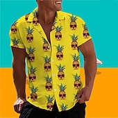 abordables Nourriture &amp; Boissons-Homme Crânes Ananas Chemise Chemise hawaïenne Chemise Aloha Manche Courte Chemise Col rabattu Tropique Mode Hawaïen Casual Hawaïen Vacances Jaune Vert Claire Bleu S M L