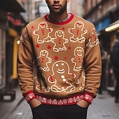 abordables Disfraz de hombre de jengibre-Hombre Graphic Feliz Navidad hombre de pan de jengibre Sudaderas Sudadera Sudadera con capucha Manga Larga Camisa de entrenamiento Cuello Barco Moda Diario Casual Impresión 3D Vacaciones Festivos