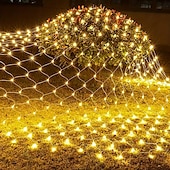billige Soldrevet-1,5m 3M 6m Lysslynger 96/192/672 LED EL Varm hvit Kjølig hvit Multifarget LED Net Mesh strenglys Halloween Solar Ferie 24 V