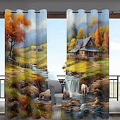 cheap Waterproof Curtains-Waterproof Outdoor Curtain Privacy, Landscape Sliding Patio Curtain Drapes, Pergola Curtains Grommet For Gazebo, Balcony, Porch, Party