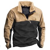 preiswerte Fleece-Sweatshirts-Herren Sweatshirt Pullover Polarvlies Sweatshirt mit Viertelreißverschluss Braun Khaki Troyer Halber Reißverschluss Farbblock Patchwork Sport &amp; Natur Täglich Festtage Strassenmode Basic Brautkleider