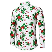 Christmas Men's Christmas Scene Printed Shirts Shirts Elk Pattern Casual Outdoor Street Fall & Winter Turndown Long Sleeve Black White S M L4