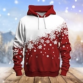 billiga Julscen outfit-jul mäns julscen 3d huvtröjor grafisk snöflinga mode 3d-tryck sport utomhus semester huvtröjor röd blå långärmad huvtryck framficka vår &amp;amp;  höstdesignerskjorta