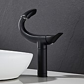 abordables Classiques-Robinet de lavabo de salle de bain incurvé pour vasque, robinets de bain à un trou à poignée unique avec interrupteur d&#039;eau chaude et froide, valve en céramique à l&#039;intérieur