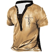 お買い得  宗教的-男性用 Tシャツ ヘンリーシャツ ヴィンテージシャツ デザイナー ベーシック カジュアル シャツ グラフィック レタード テンプルクロス 半袖 シャツ ホワイト ブルー ブラウン アウトドア 日常 スポーツ スタンド 夏 衣類 3Dプリント プラスサイズ S M L XL XXL 3XL 4XL