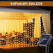 economico Striscie luci ad energia solare-1 confezione da 300/200/100 led per tende solari da esterno, telecomando, 8 modalità di illuminazione, lucine, IP65 impermeabile, luci in filo di rame, feste di Natale, matrimoni, casa, camera da