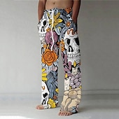 Skull Punk Abstract Men's 3D Print Pants Trousers Outdoor Street Going out Halloween Polyester Blue S M L Mid Waist Elasticity Pants3